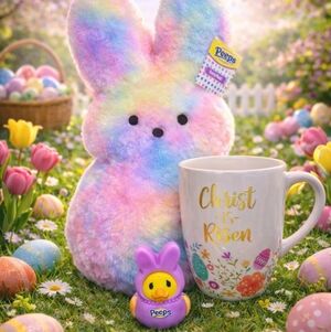 NWT Peeps Rainbow Plush Bunny & Toy, coffee Cup Bundle